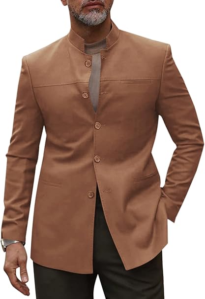 UNIVERSAL PRODUCTS “NO COLLAR BLOUSON” Runcati Mens Casual Suit Blazer Jacket Mandarin Collar